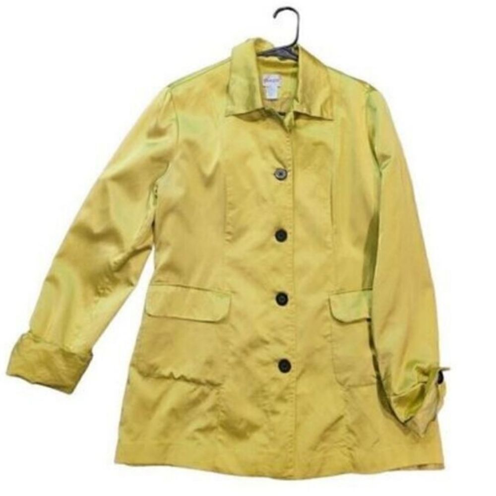 Chico's Silk Dress Jacket Button Down Lightweight Charteuse Green Women's Small
